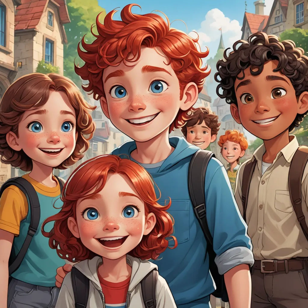 a group of people standing next to each other in front of a building with a sky background and a cartoon character, paris school, a storybook illustration, Brothers Hildebrandt, key art