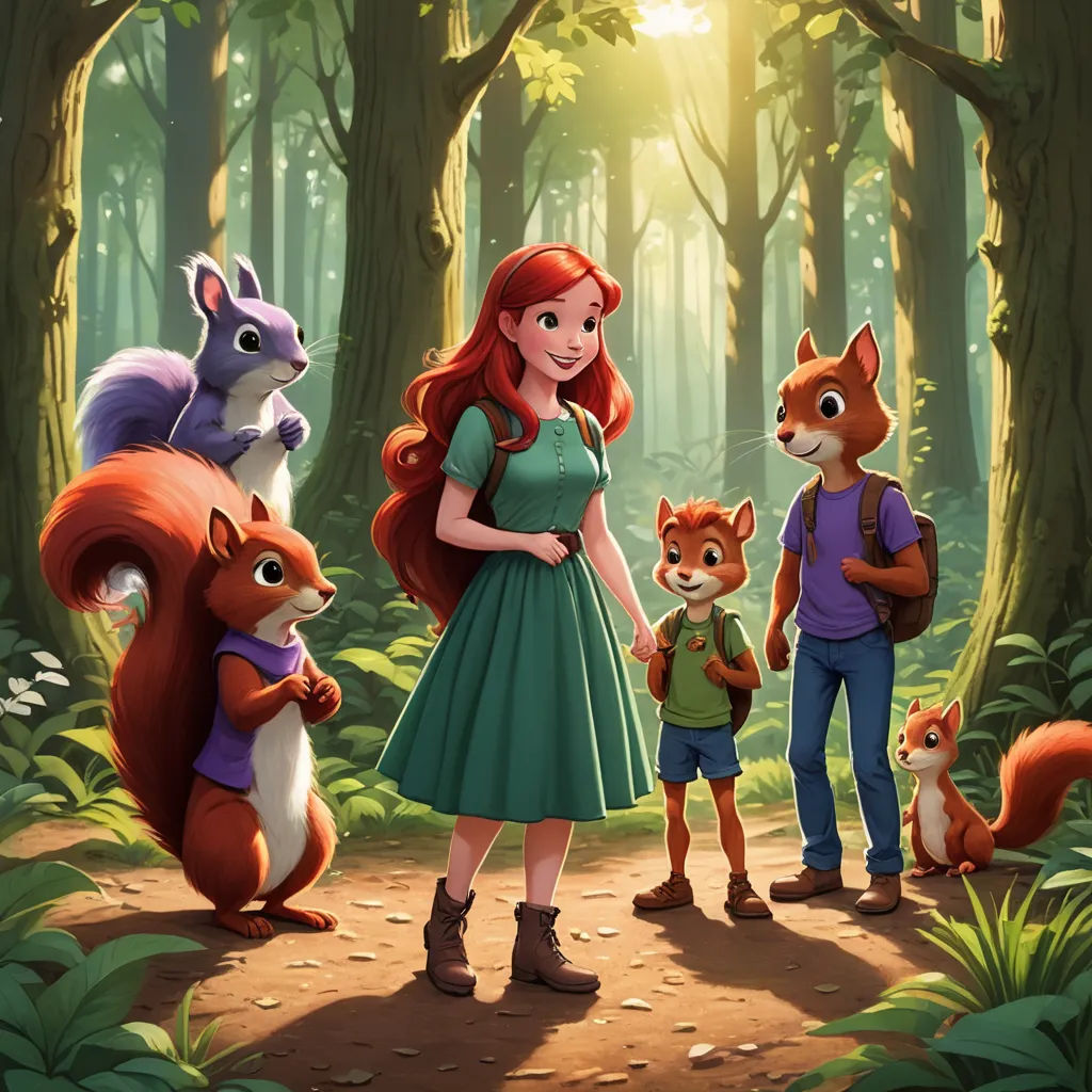 a woman in a green dress standing next to a group of animals in a forest with a forest background, sots art, a storybook illustration, disney, official art