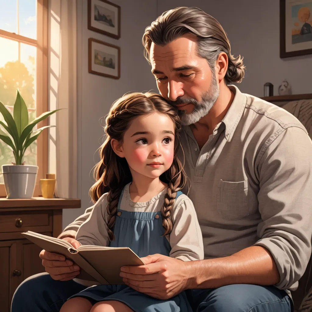a man and a little girl sitting on a couch looking at a tablet computer screen together, with a potted plant in the background, american scene painting, a storybook illustration, Alejandro Burdisio, ultra realistic illustration