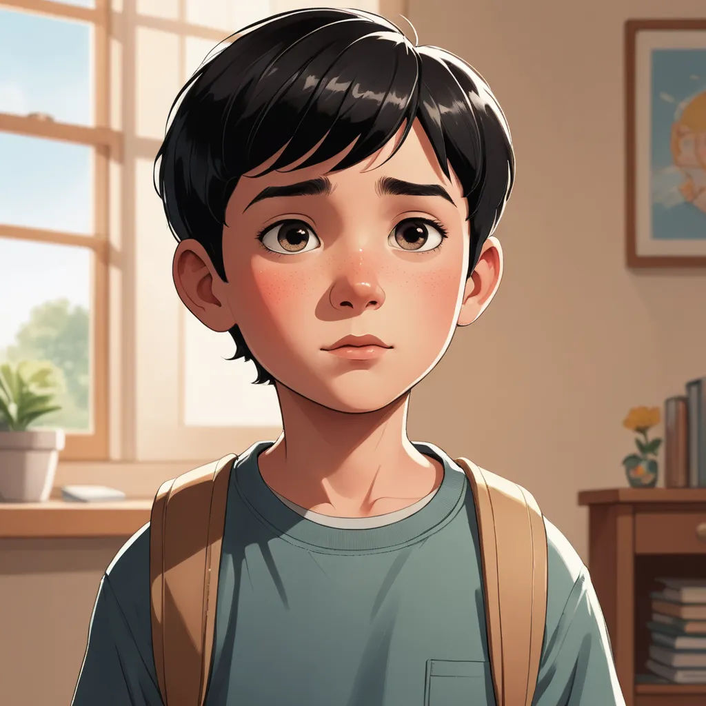 a boy with a backpack looking at the camera in a cartoon style, with a window in the background, sots art, a character portrait, Aaron Jasinski, official art