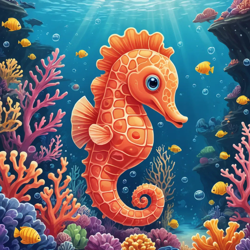 a seahorse is swimming in the ocean with corals and other marine life around it illustration by alex krawc, pop surrealism, a digital painting, Chris LaBrooy, highly detailed digital painting