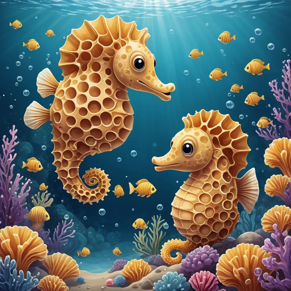 a couple of seahorses swimming in the ocean with corals and fish around them illustration by alex krawc, pop surrealism, a pointillism painting, Chris LaBrooy, highly detailed digital painting
