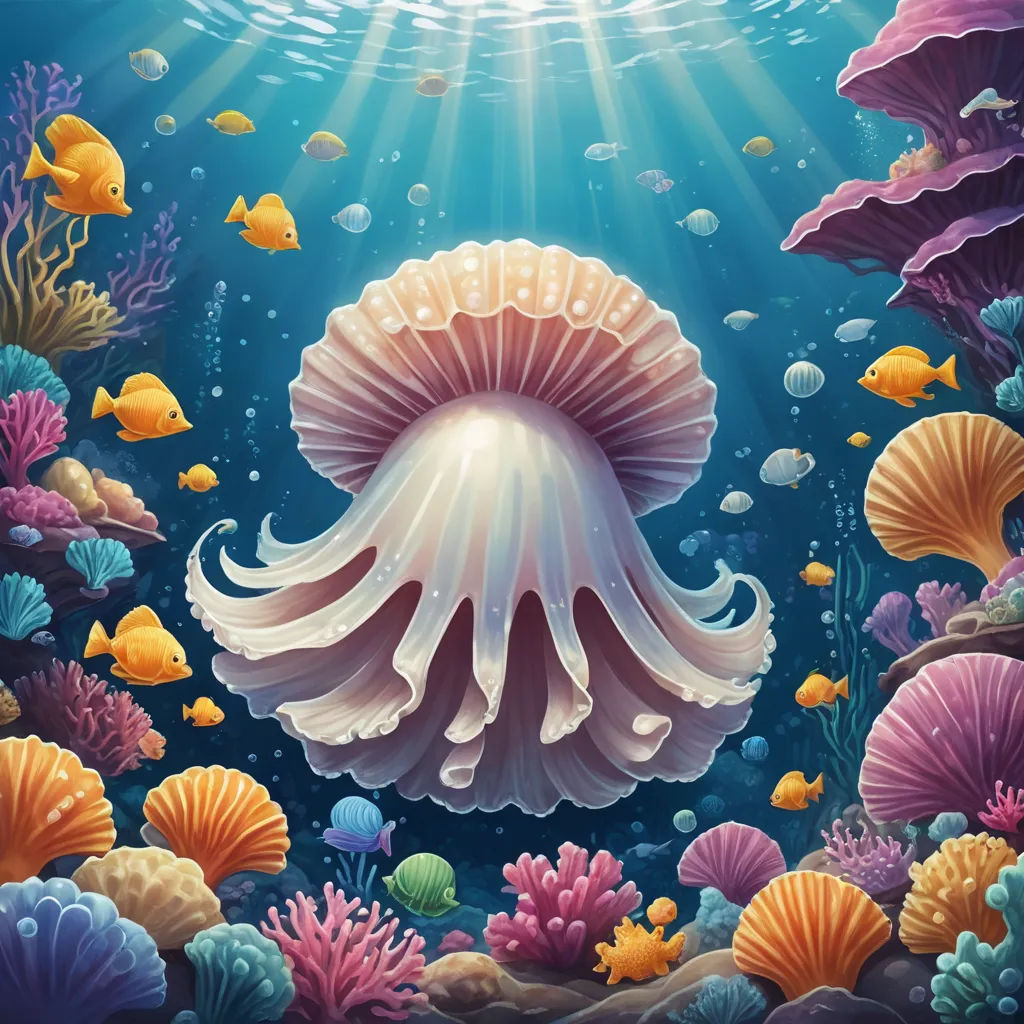 a painting of a jellyfish in the ocean with other fish and corals around it, under the water, fantasy art, an airbrush painting, Chris LaBrooy, highly detailed digital painting