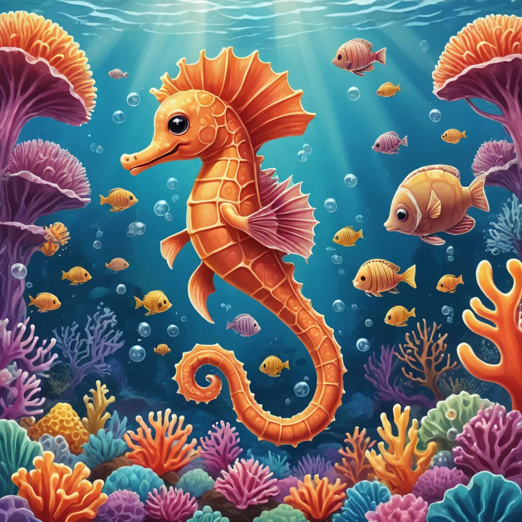 a seahorse and fish swimming in the ocean with corals and seaweeds illustration by john wylock, pop surrealism, an airbrush painting, Chris LaBrooy, highly detailed digital painting