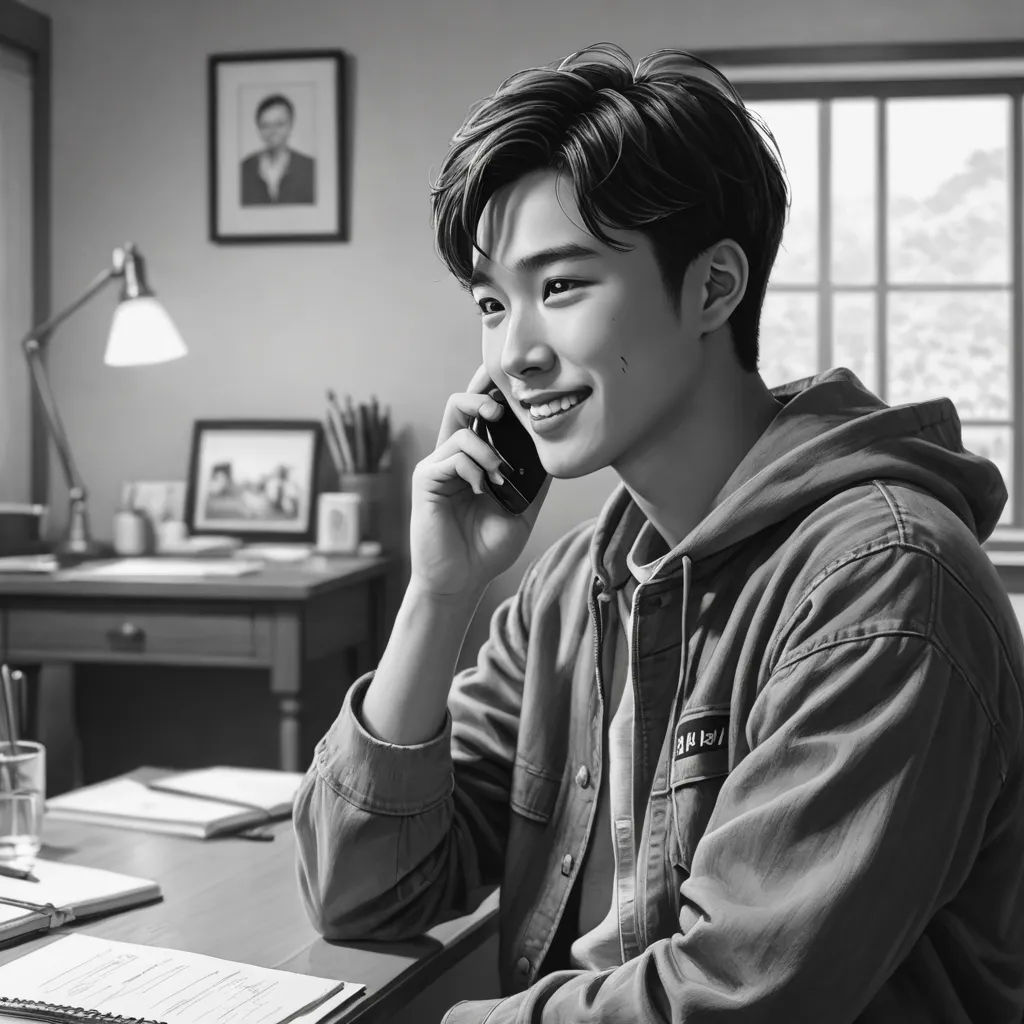 a man sitting at a desk talking on a cell phone with a glass of water in front of him, hyperrealism, a photorealistic painting, Du Jin, ultra realistic illustration
