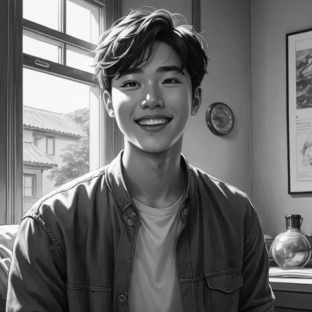 a man is smiling in front of a window with a clock on the wall behind him and a clock on the wall behind him, photorealism, a photorealistic painting, Du Jin, photorealistic portrait