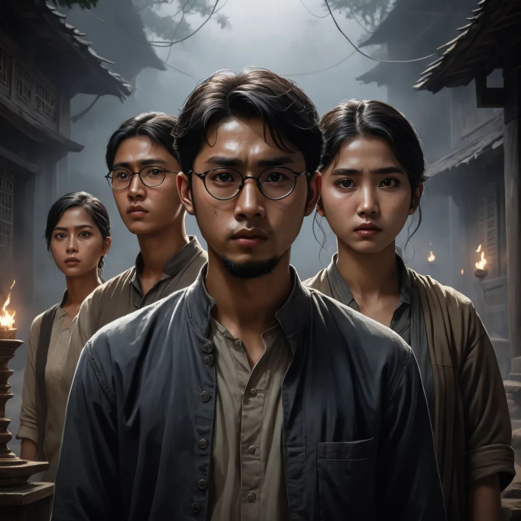 a group of people standing in front of a building with a candle in the middle of the picture and a man in the middle of the picture, serial art, poster art, Fan Kuan, key art