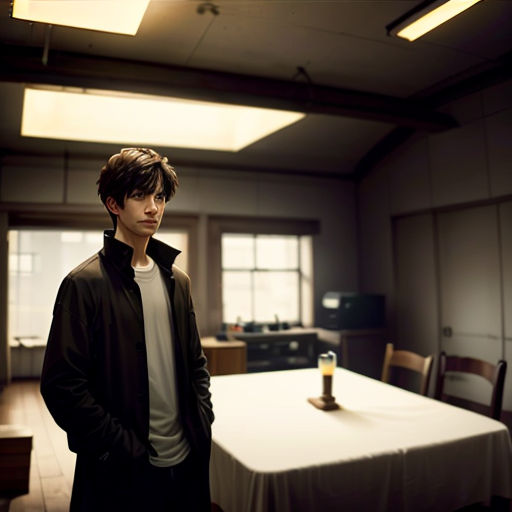 a man standing in front of a table with a white table cloth on it and a white table cloth on the table