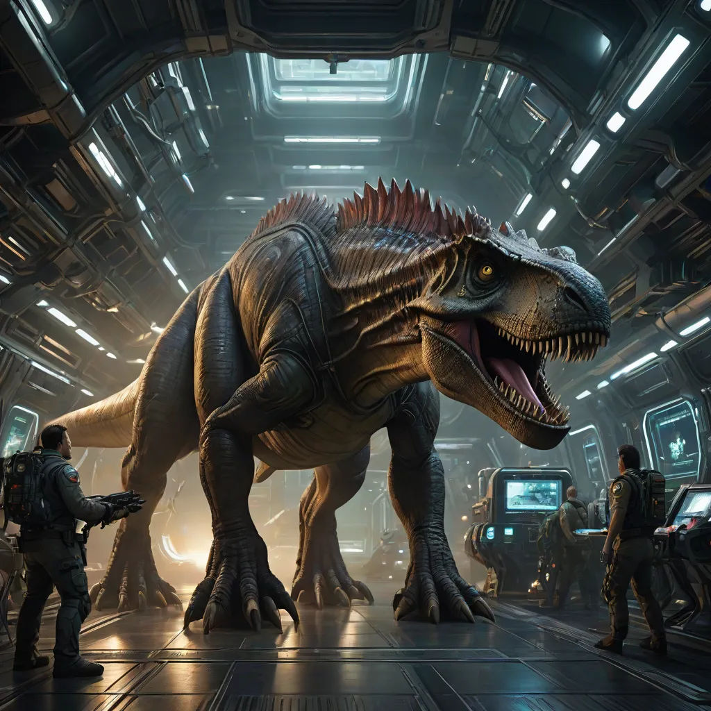 a dinosaur in a sci - fi fi fi fi fi fi fi fi fi fi fi fi fi fi fi fi fi fi fi fi fi fi fi fi fi fi fi fi fi fi fi fi fi fi fi fi fi fi, concept art, Adam Rex, photorealism, rossdraws global illumination