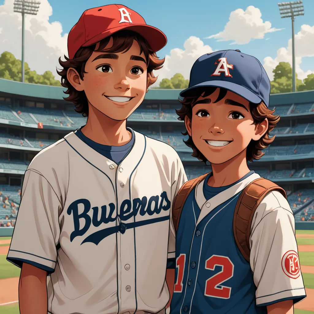 two baseball players standing next to each other on a field of a stadium with a sky background and a crowd of people, rayonism, a comic book panel, Brothers Hildebrandt, official art