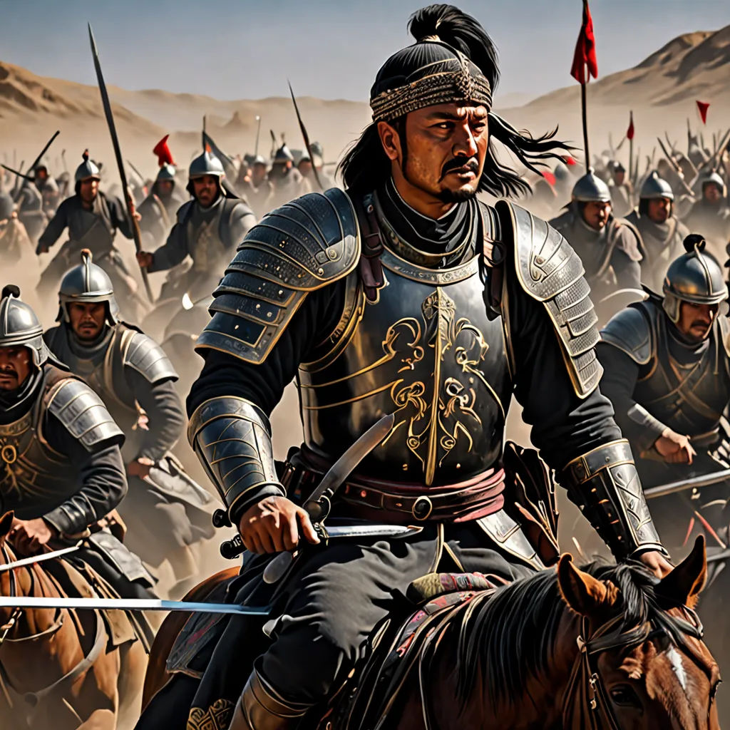 a painting of a group of men in armor riding horses and holding swords in their hands and facing each other, dau-al-set, a detailed matte painting, Altoon Sultan, movie still