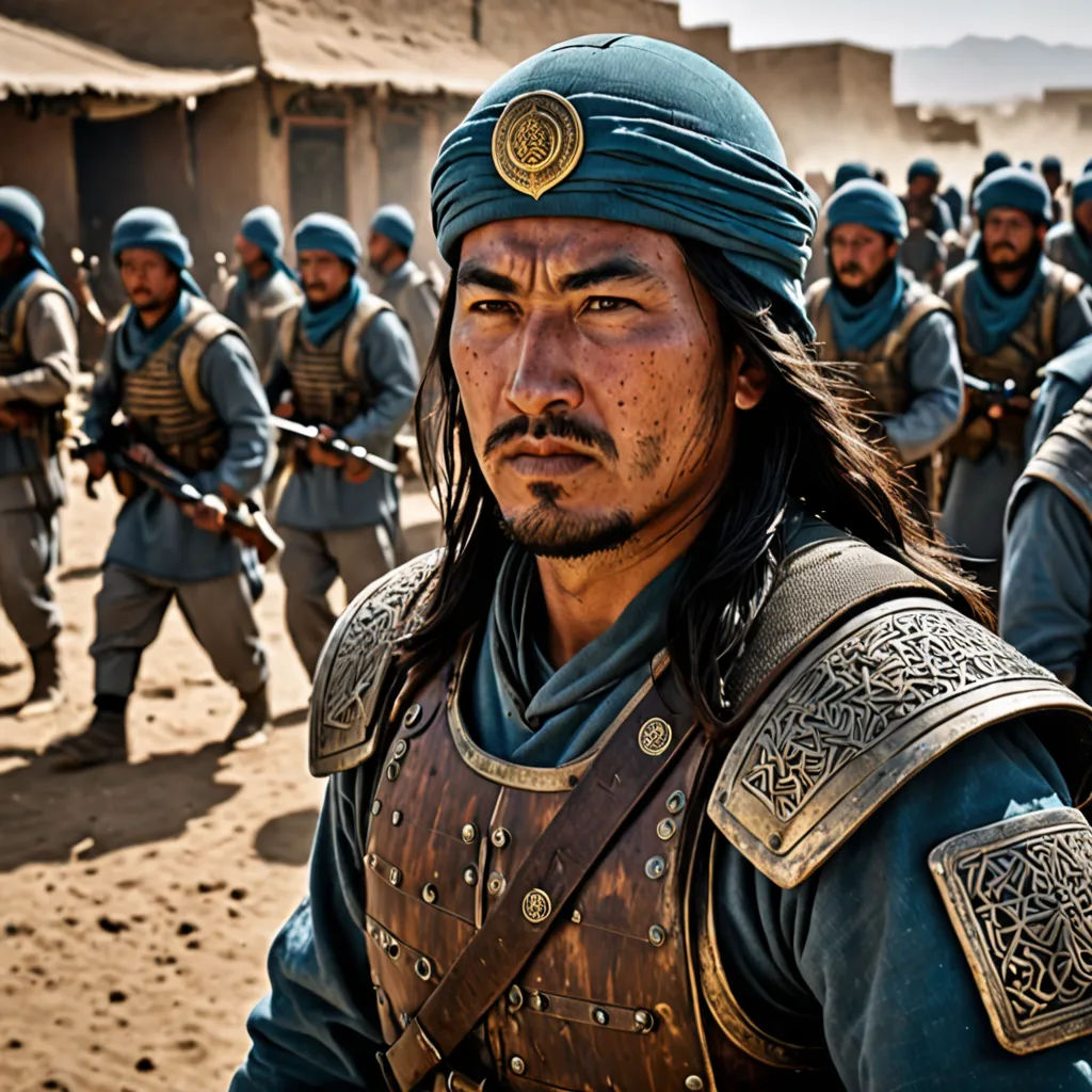 a group of men in military uniforms standing in a line in a desert area with a building in the background, dau-al-set, a character portrait, Amir Zand, orientalism