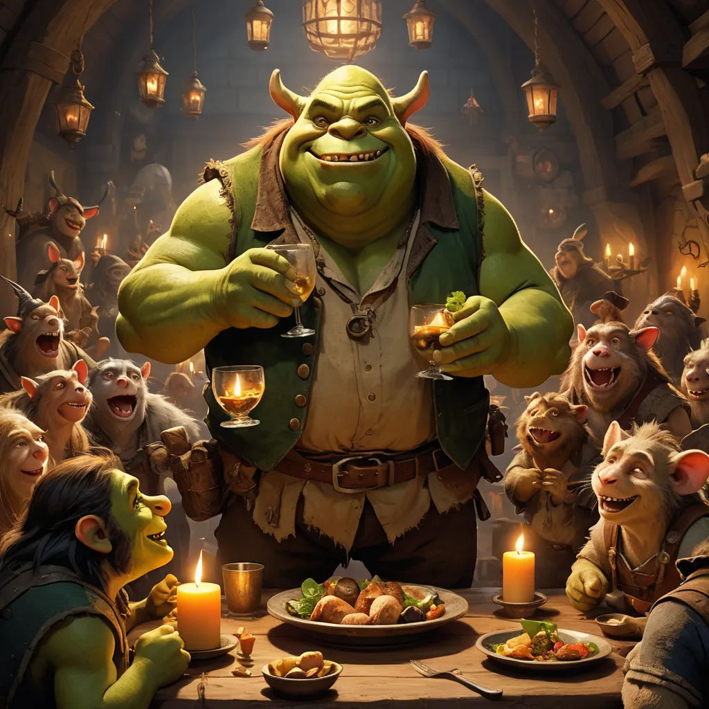 a group of people standing around a table with a table cloth on it and a man holding a glass, fantasy art, an ambient occlusion render, Alex Horley, hearthstone