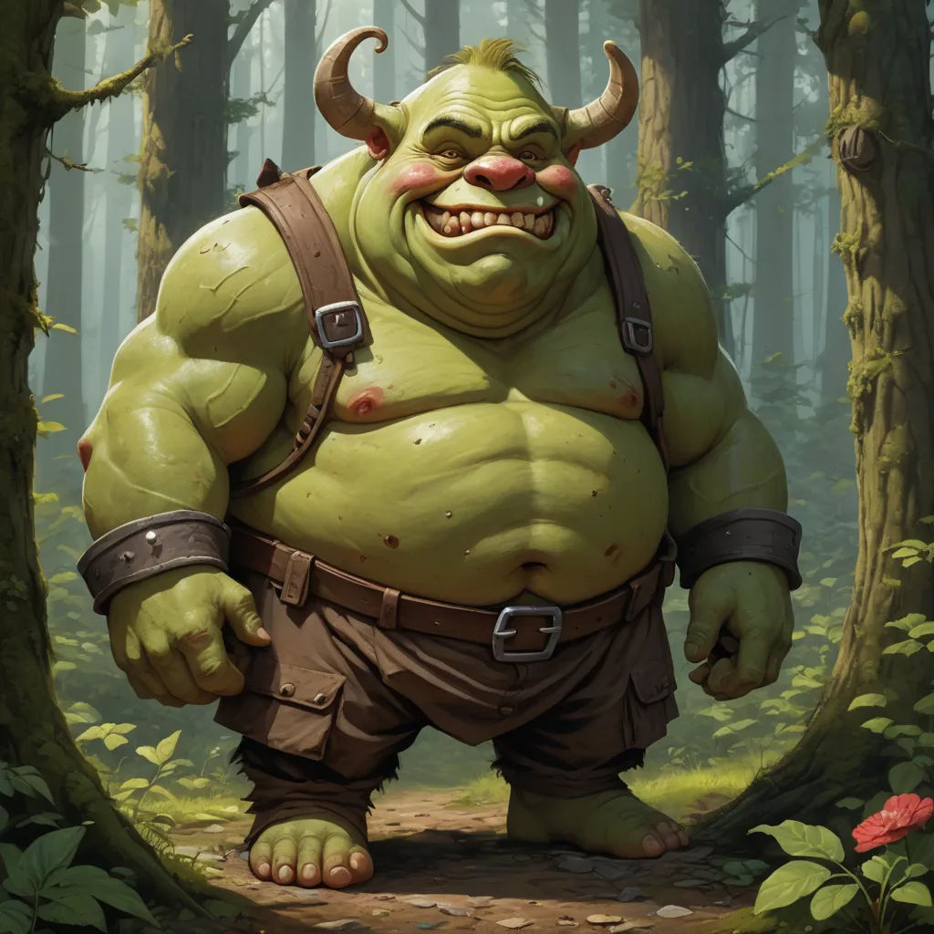 a cartoon character with a big smile in the woods with a backpack on his back and a large nose, altermodern, an ultrafine detailed painting, Alex Horley, magic the gathering artwork