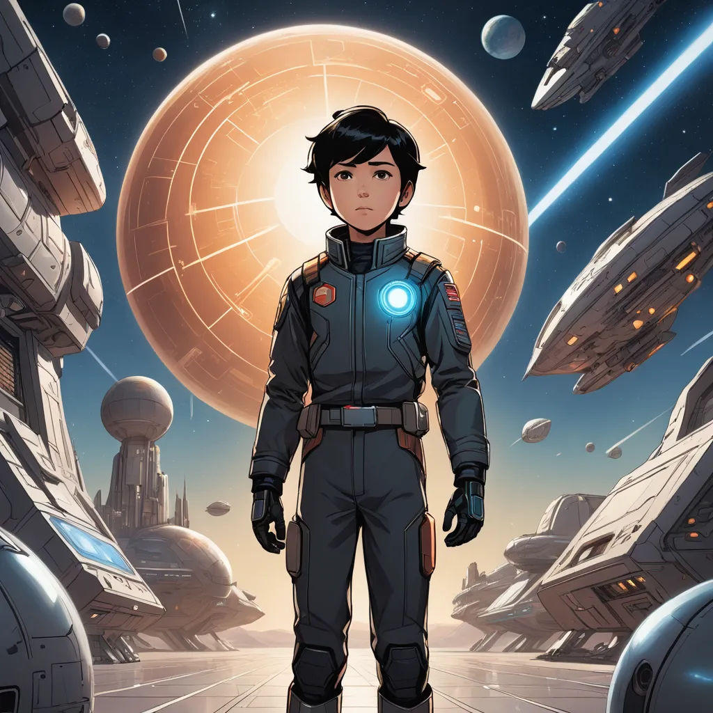 a man in a space suit standing in front of a giant object with a light on it's face, space art, poster art, Asaf Hanuka, official art