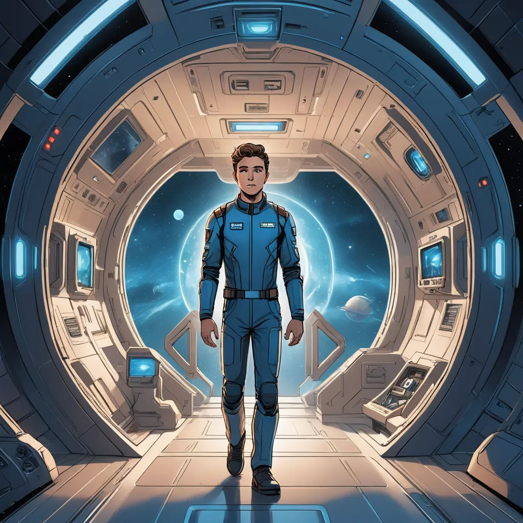 a man in a space suit standing in a doorway of a spaceship with a view of the earth in the background, space art, concept art, Christopher Moeller, graphic novel