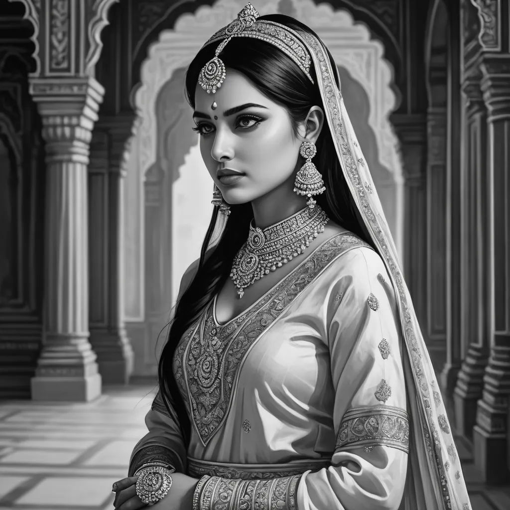a woman in a white sari and a veil with a long haircut and a large nose ring, fantasy art, an ultrafine detailed painting, Charlie Bowater, highly detailed digital painting