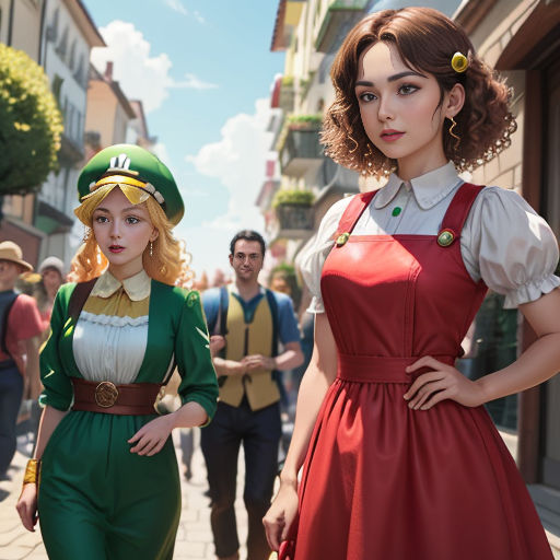 a group of people walking down a street next to each other in a city with buildings and people walking by
