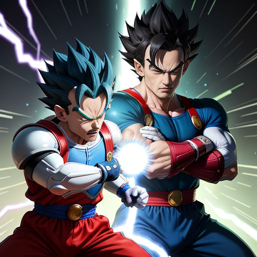 two characters fighting in a cartoon style with lightning behind them and a black background with a white lightening