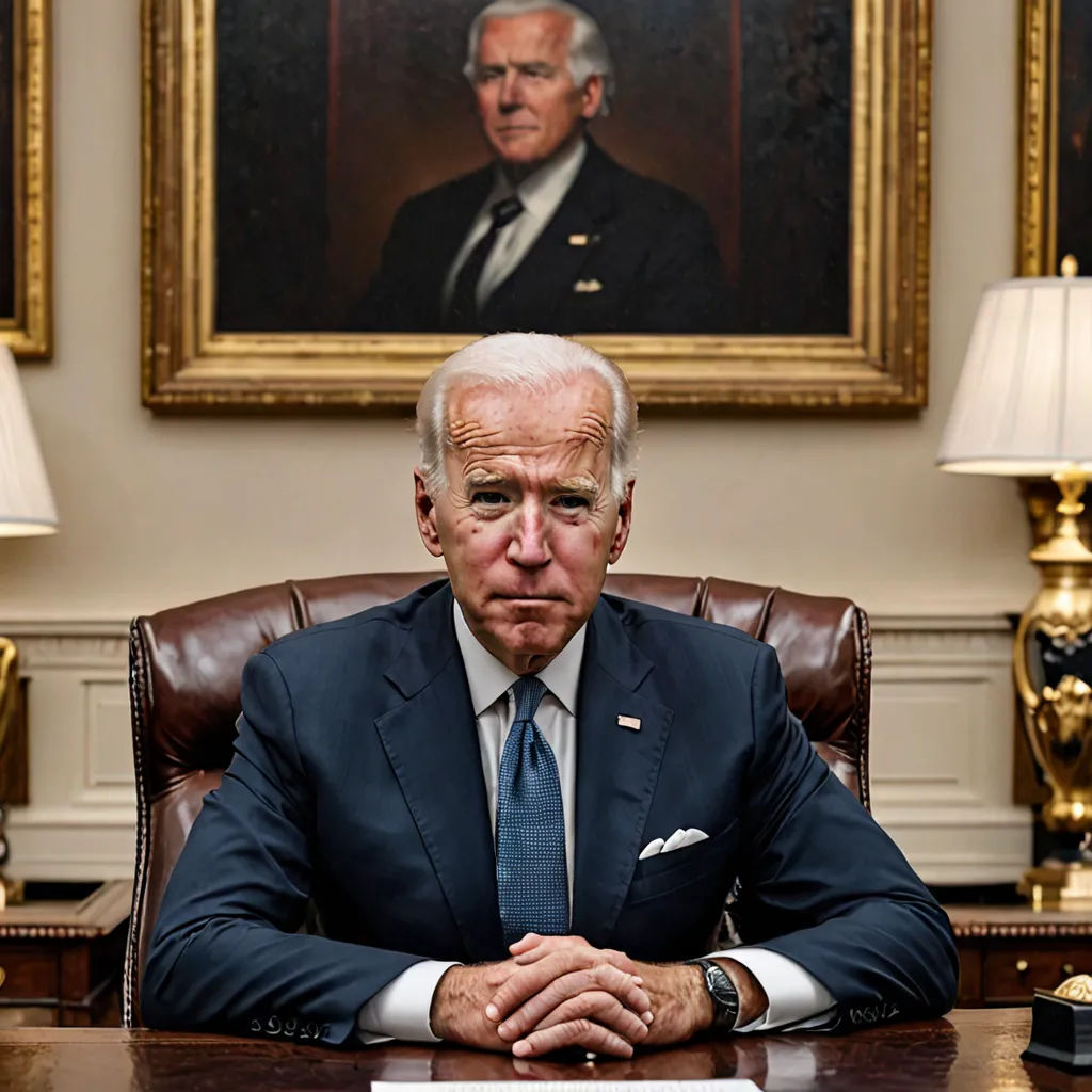 a man in a suit and tie sitting at a desk in front of a portrait of a president and a laptop, socialist realism, a portrait, Annie Leibovitz, visionary