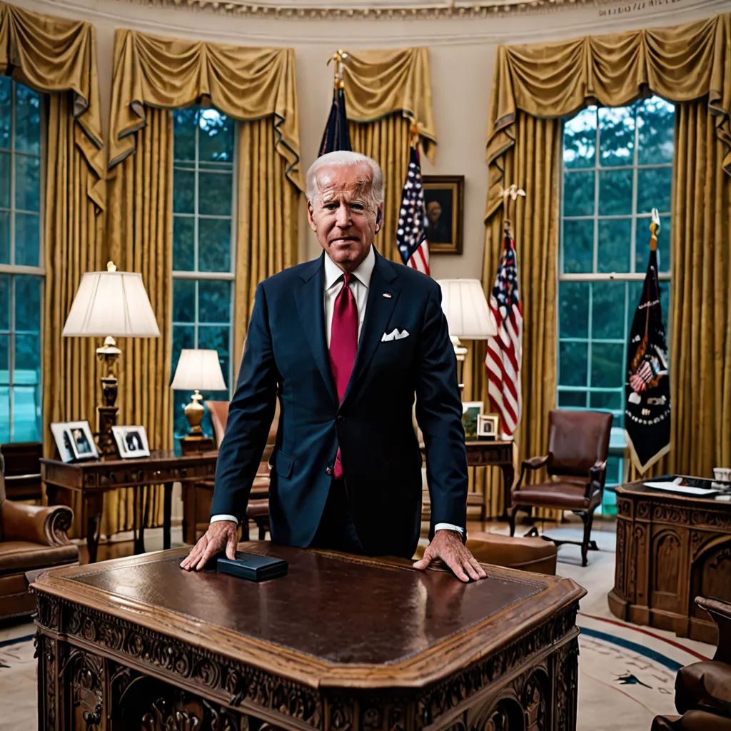 a man in a suit standing at a desk in a room with a flag and two chairs and a table, socialist realism, a photo, Annie Leibovitz, promotional image