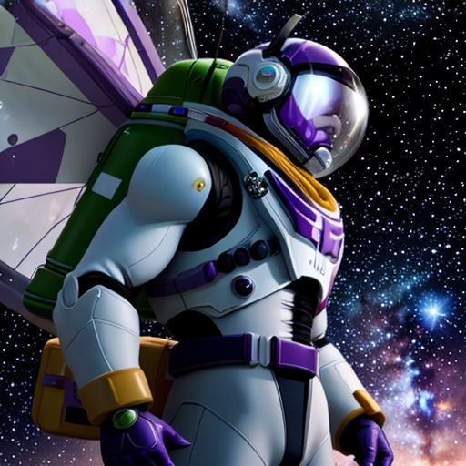 a spaceman in a space suit carrying a kite in his hand and a space background with stars and a galaxy