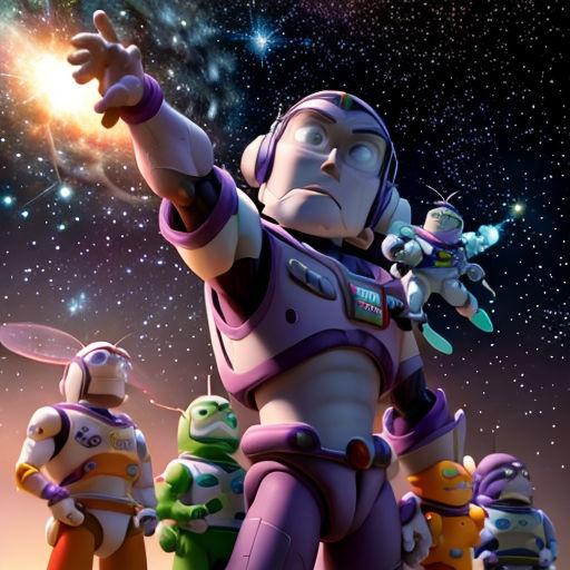 a cartoon character with a bunch of other characters in front of a space background with stars and a star