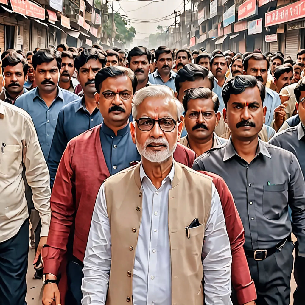a man in a crowd of people walking down a street with a white beard and glasses on his head, samikshavad, a microscopic photo, Bholekar Srihari, movie still
