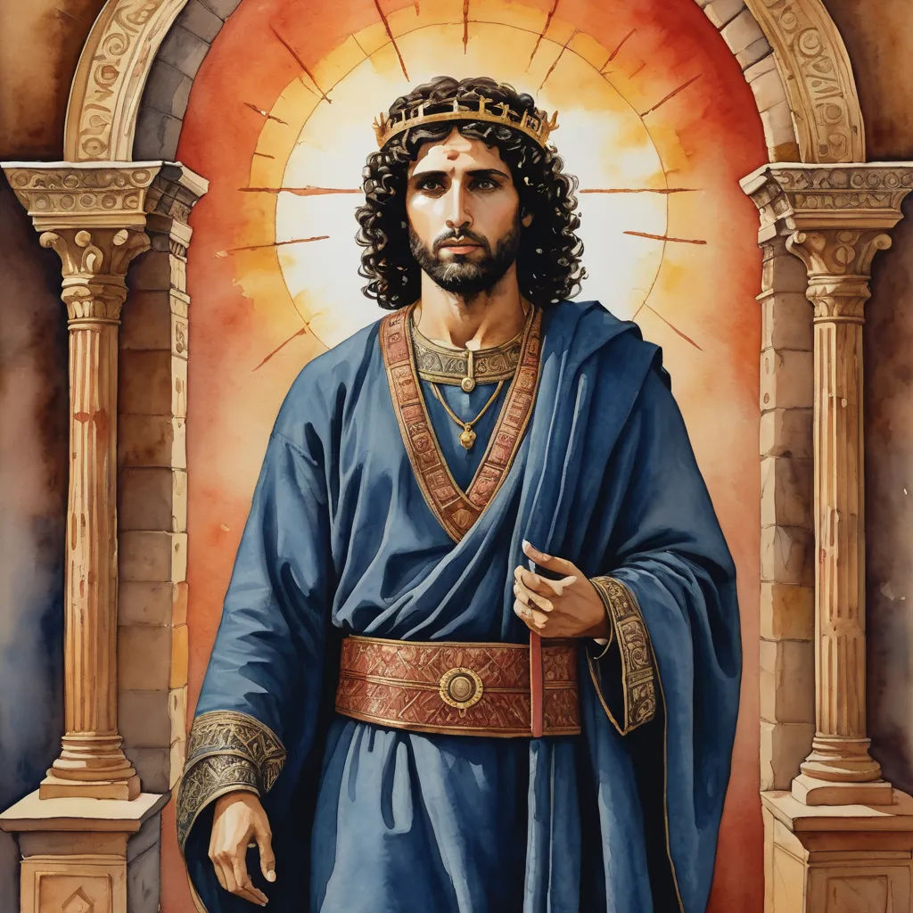 a painting of jesus in a blue robe and crown with a cross on his chest and a halo around his neck, pre-raphaelitism, a digital rendering, Dionisius, official art