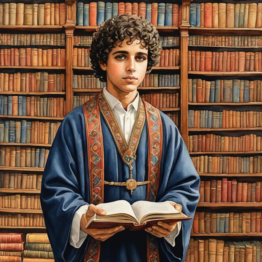 a painting of a boy in a library reading a book with a bookcase behind him and a book in his hands, pre-raphaelitism, an ultrafine detailed painting, Dino Valls, extremely detailed oil painting