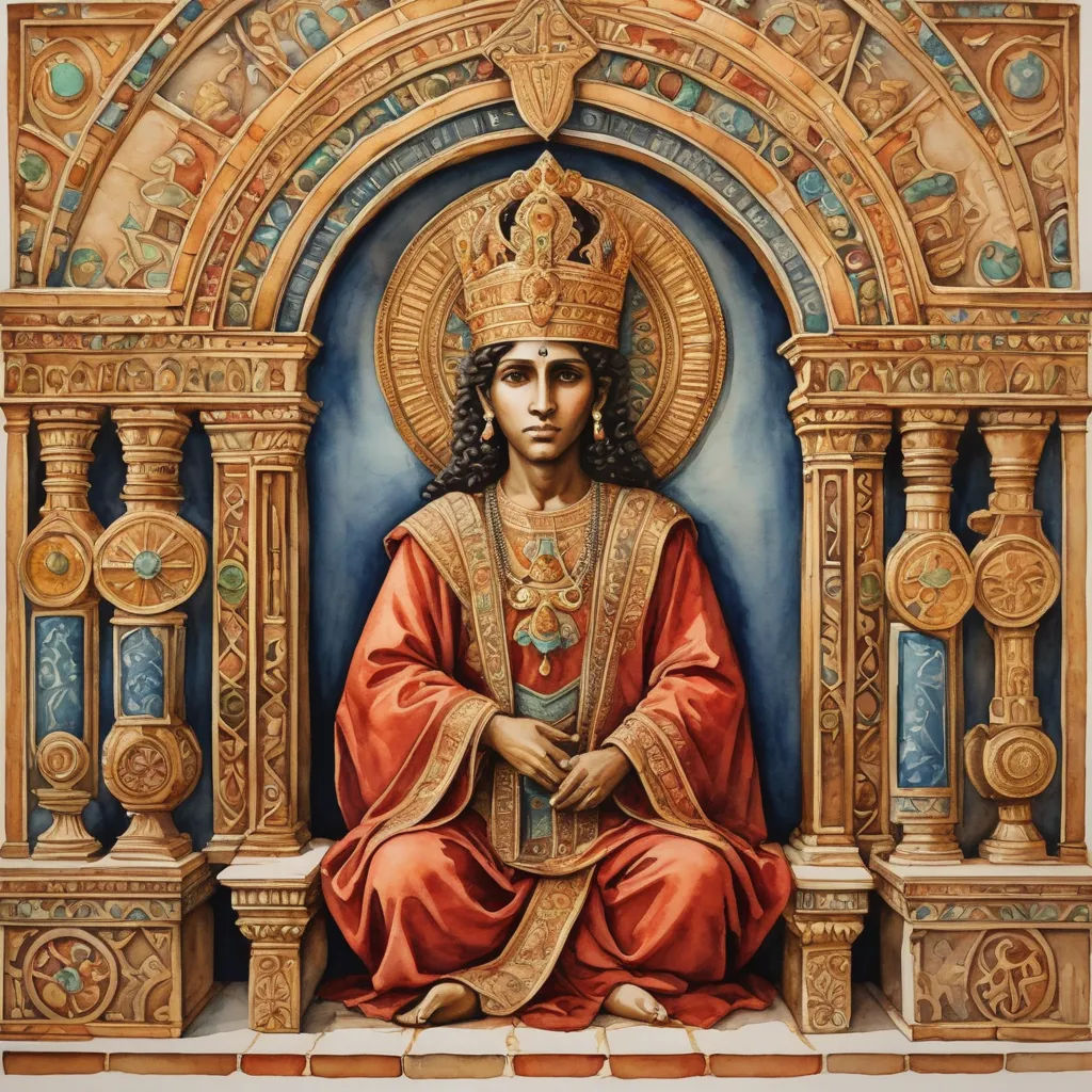 a painting of a man in a crown sitting on a throne with a cross on it's chest, romanesque, a painting, Carlo Crivelli, regal