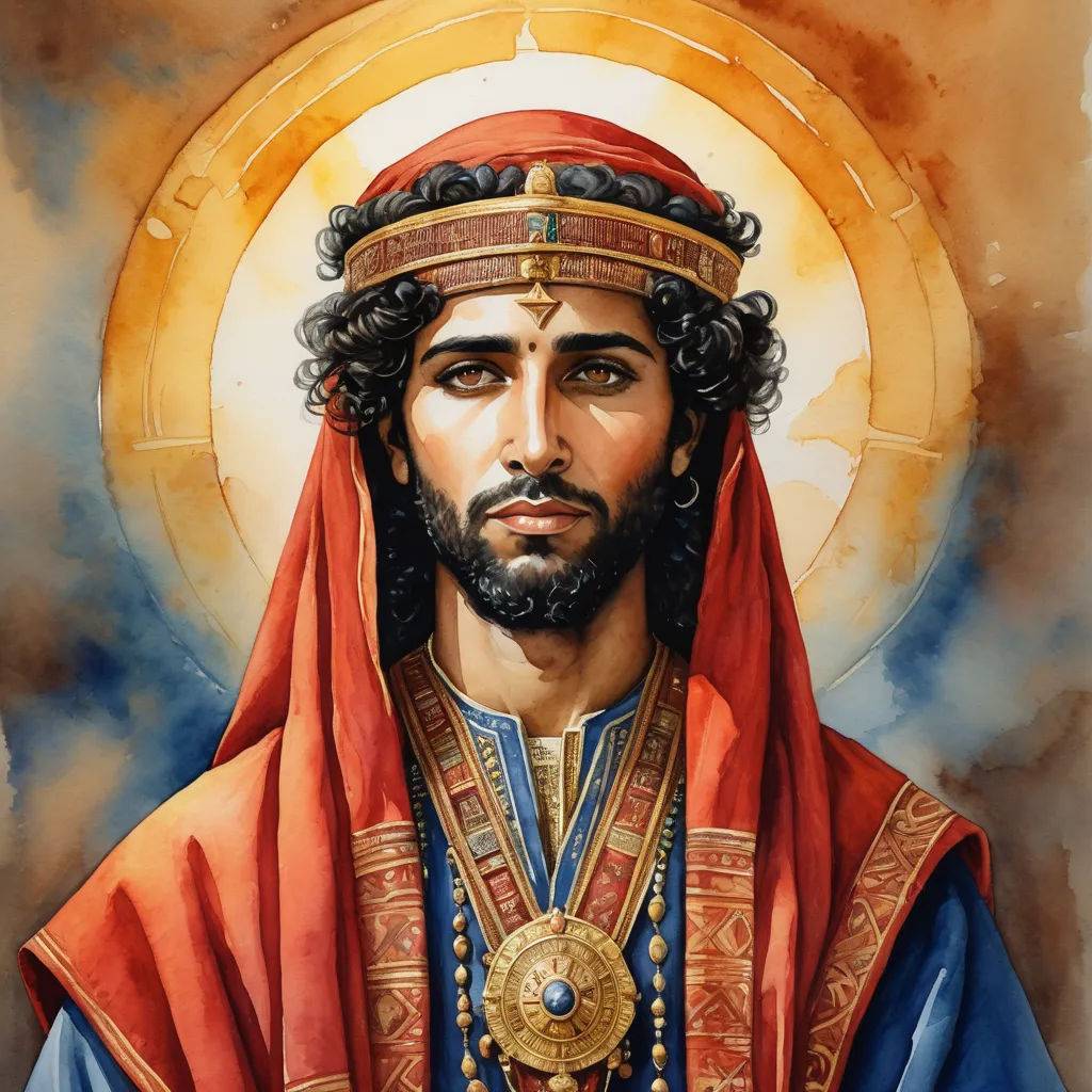 a painting of jesus wearing a red and blue outfit and a gold crown with a halo around his head, mannerism, a watercolor painting, Dionisius, highly detailed portrait