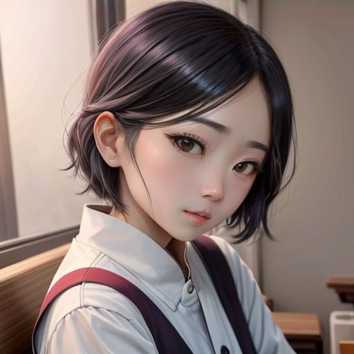 a woman with a backpack is looking at the camera and she is wearing a white shirt and black suspenders