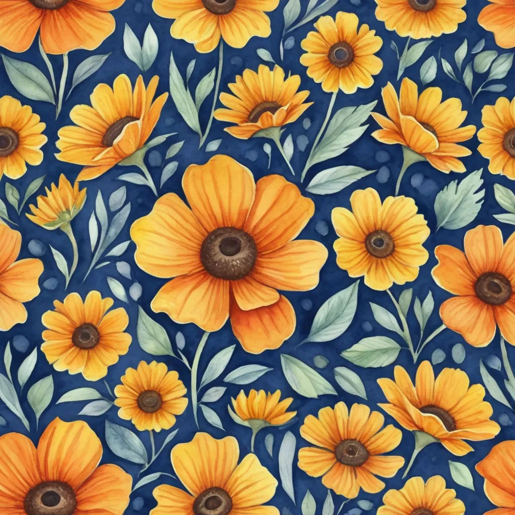 a painting of yellow flowers on a blue background with leaves and flowers on it, with a dark blue background, arts and crafts movement, an ultrafine detailed painting, Annabel Kidston, flowers