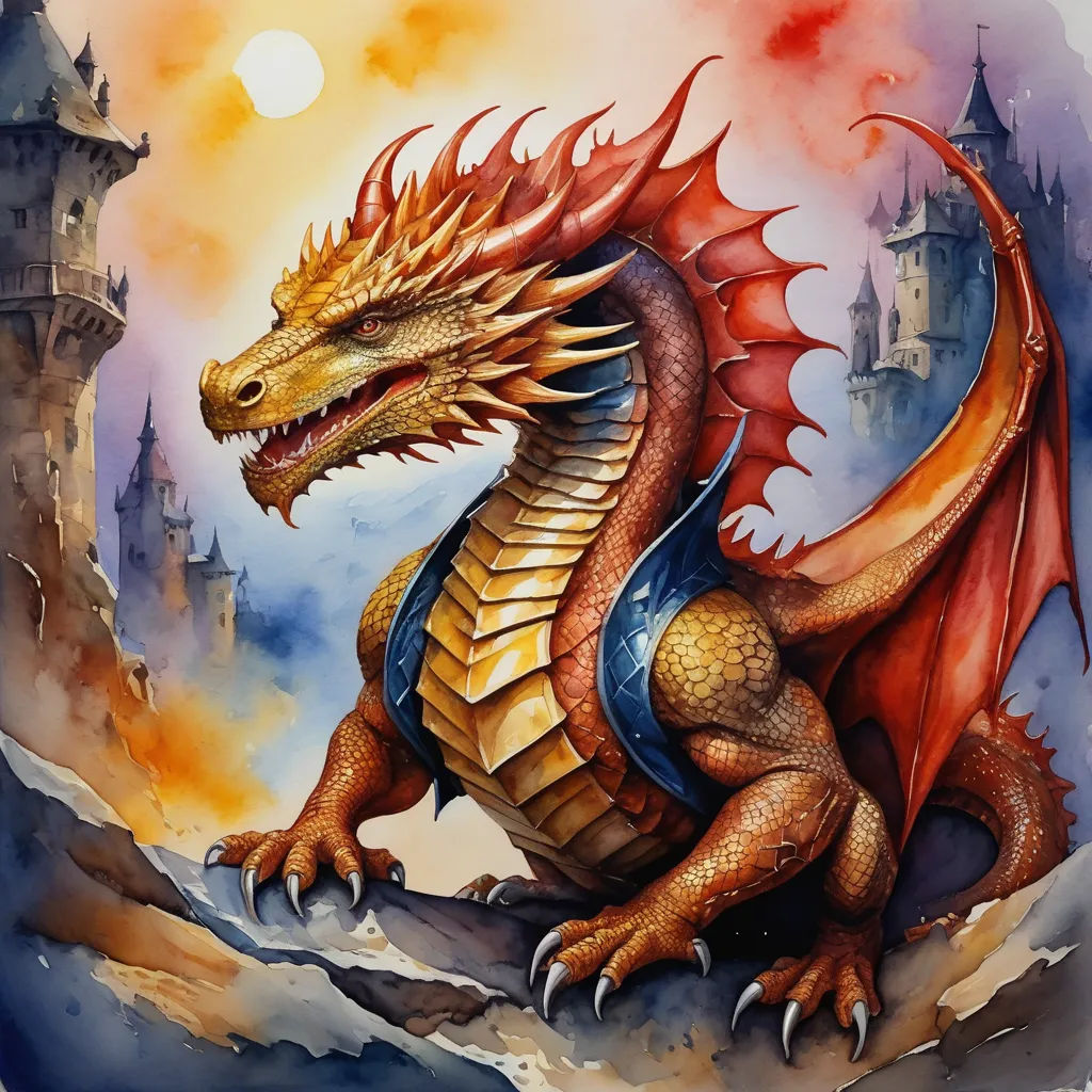 a painting of a dragon sitting on a rock in front of a castle with a full moon in the sky, fantasy art, an airbrush painting, Anne Stokes, dragon art