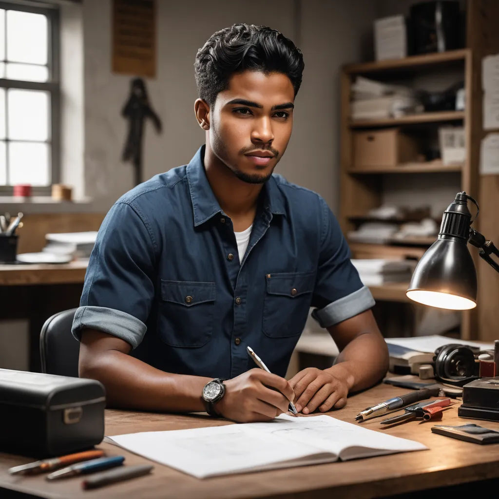 a man sitting at a desk with a pen and paper in front of him and a lamp on the desk, american barbizon school, a character portrait, Christian Hilfgott Brand, jayison devadas