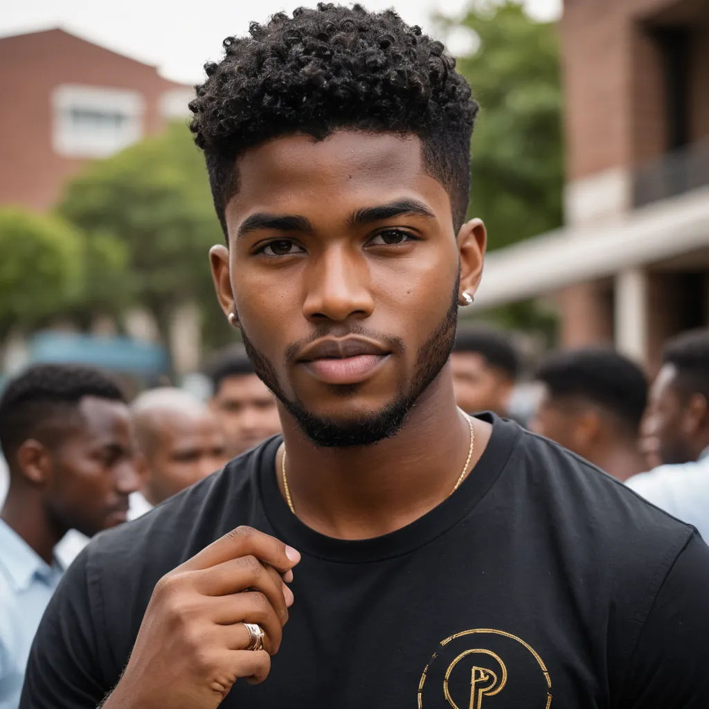 a man with a beard and a ring on his finger standing in front of a crowd of people wearing black shirts, harlem renaissance, a photocopy, Christopher Perkins, brown skin