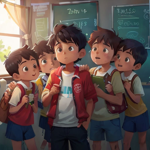 a group of young boys standing next to each other in front of a chalkboard with writing on it