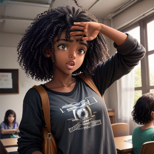 a young girl with a surprised look on her face in a classroom with other children in the background,