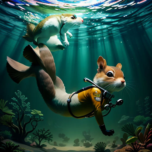a cat is swimming in the water with a fish on its back and a fish on its back, and a fish on its back