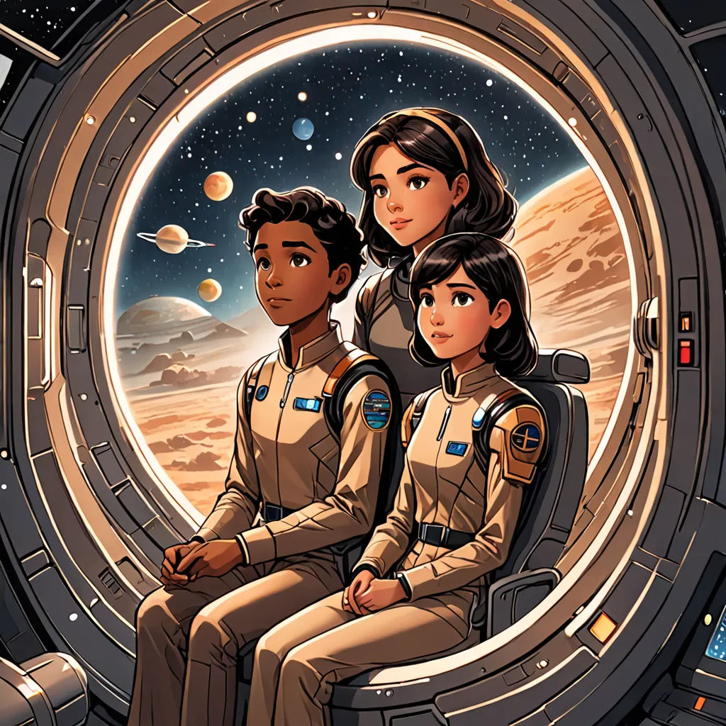 a couple of people sitting in a space station window looking out at the planets and stars in the sky, space art, a poster, Christopher Moeller, comic cover art