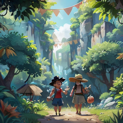 two children walking through a jungle with a banner above them that says,'the jungle is a place where children are playing