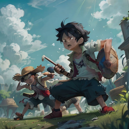 a boy and girl are playing a game together in a field with a cemetery in the background and a sky with clouds