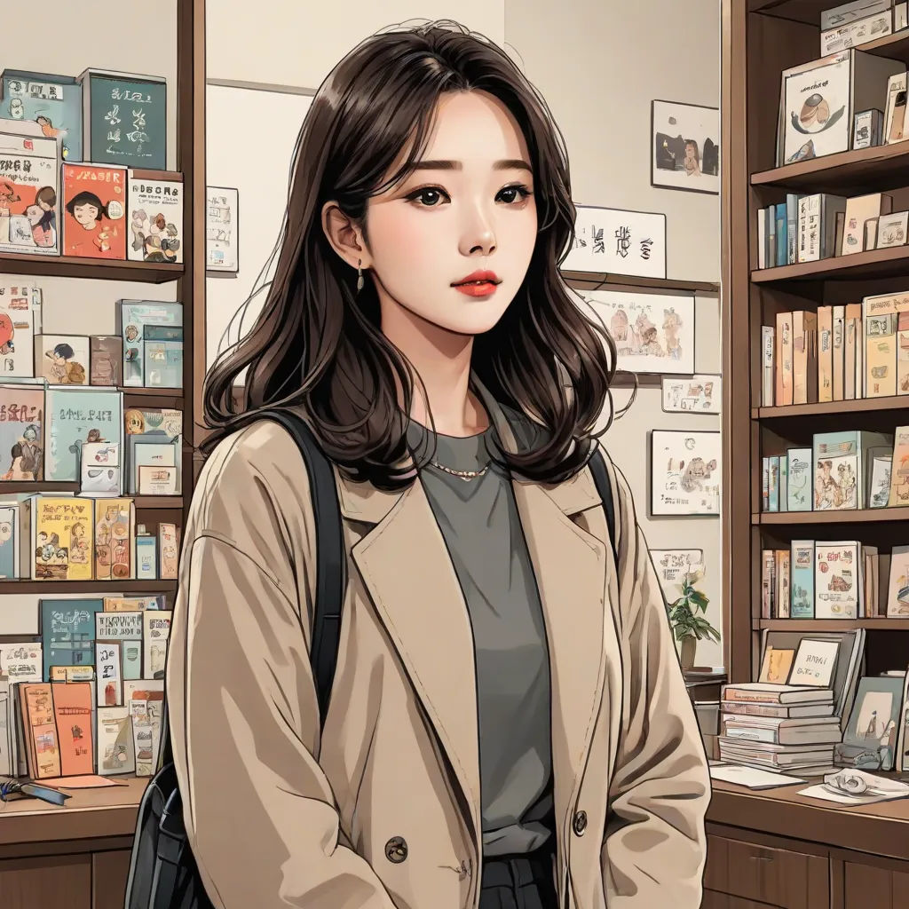 a woman standing in front of a book shelf filled with books and bookshelves with a book case behind her, art & language, a comic book panel, Artgerm, comic book