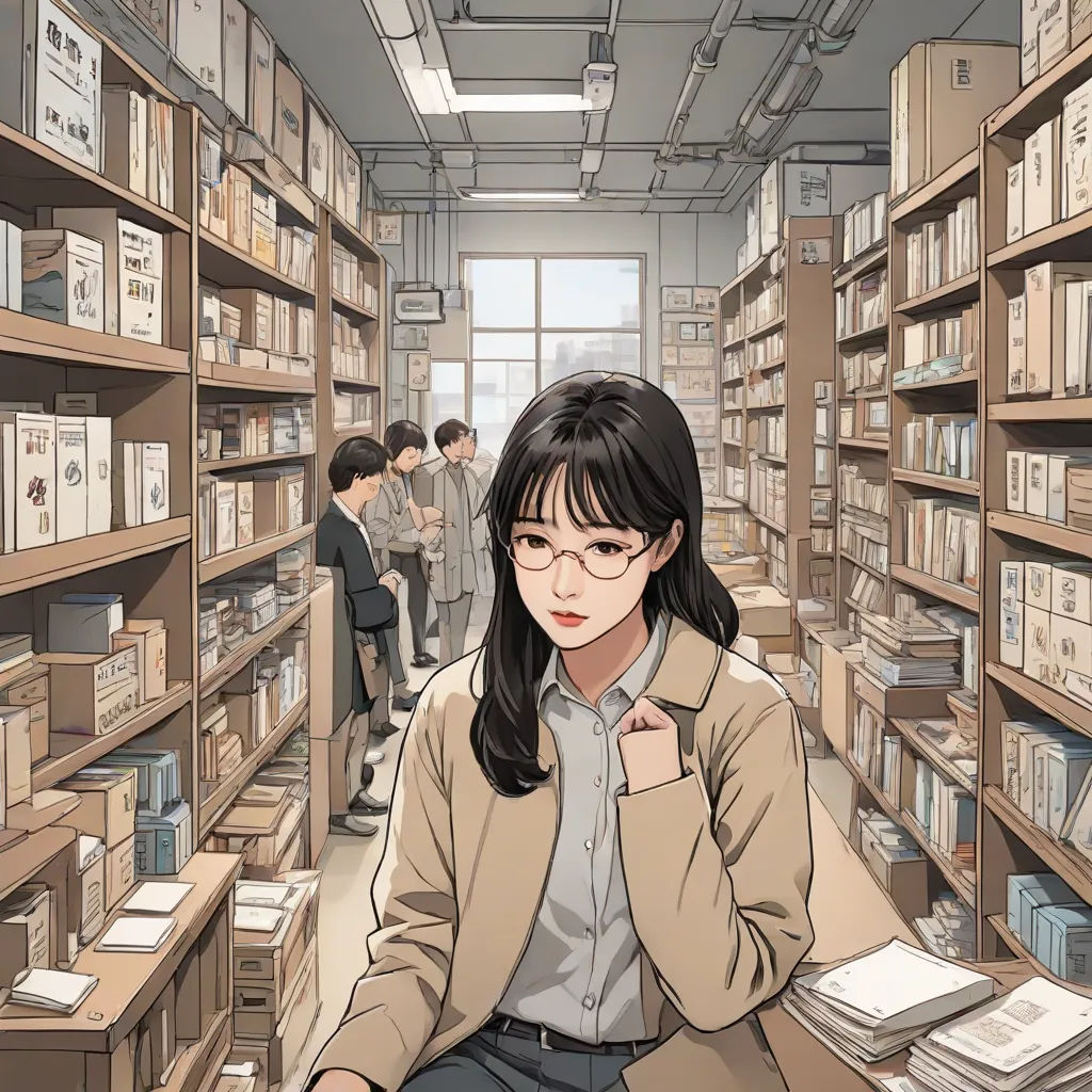 a woman sitting in a library with a man standing behind her and a man standing behind her in the background, remodernism, a comic book panel, Choi Buk, comic book