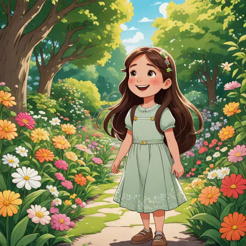 a girl in a green dress is walking through a flower garden with flowers and trees in the background and a path leading to the woods, lyco art, a storybook illustration, Clarice Beckett, official art
