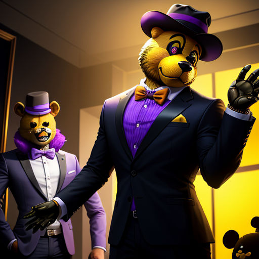 a man in a suit and tie standing next to a bear in a suit and tie and a man in a top hat