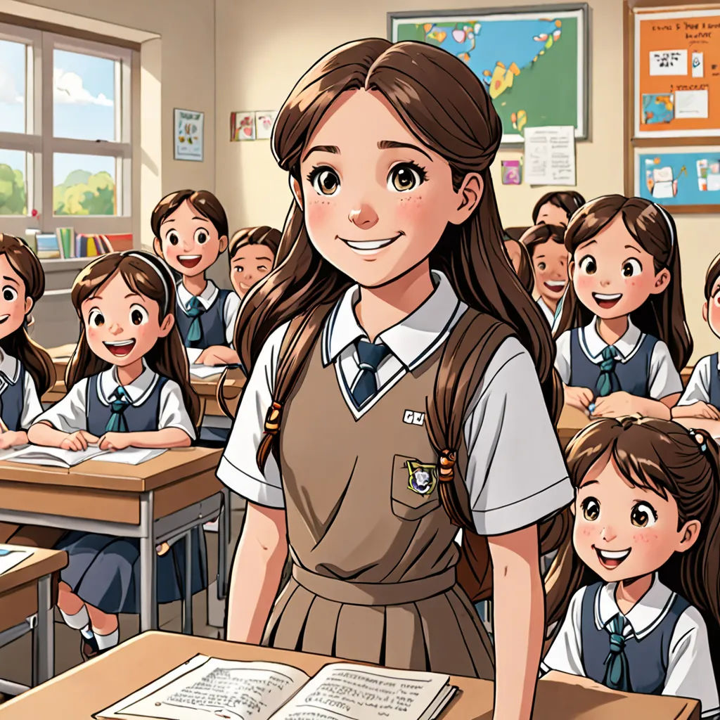 a girl standing in front of a classroom full of students with books on the desks and a book in front of her, remodernism, a comic book panel, Chizuko Yoshida, official art