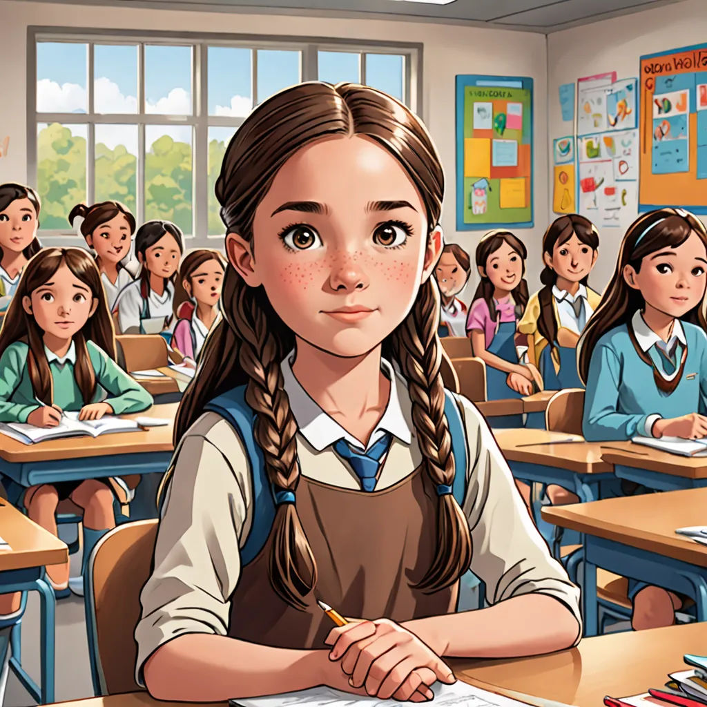 a girl sitting at a desk in a classroom with other students behind her and a book in front of her, paris school, a comic book panel, Clarice Beckett, official art