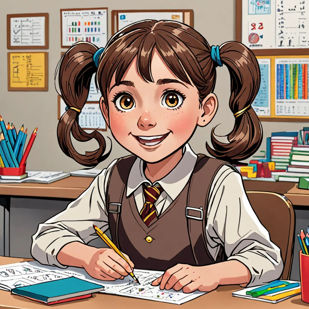 a girl sitting at a desk with a pen and paper in her hand and a book in her lap, danube school, a comic book panel, Clarice Beckett, hints of yayoi kasuma